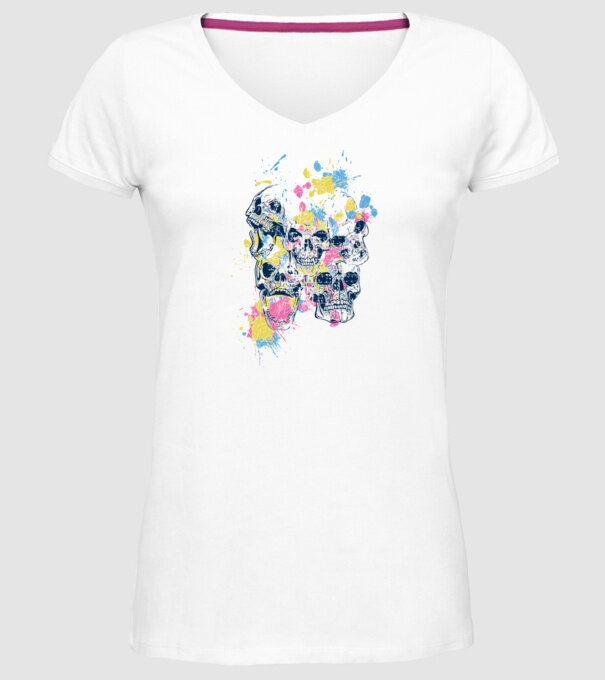 Cranii colorate model alb pe tricou