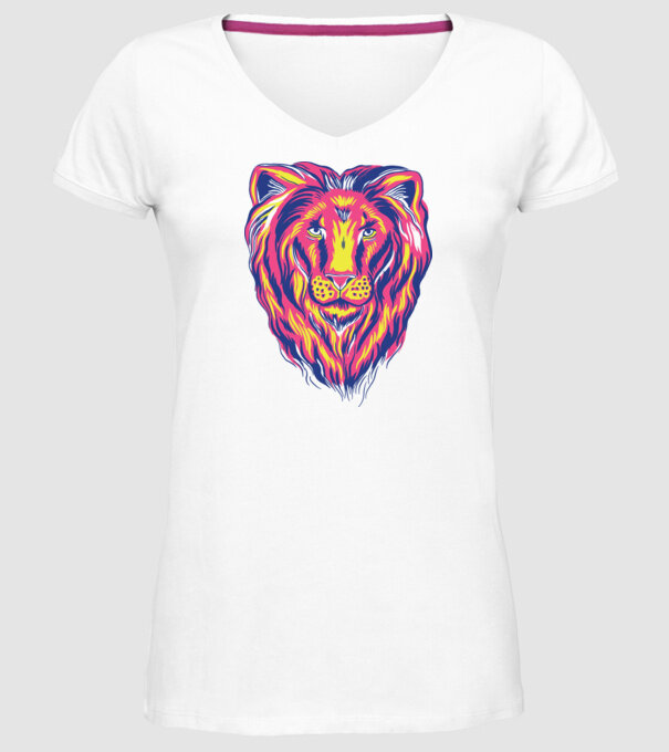 Leu colorat model alb pe tricou