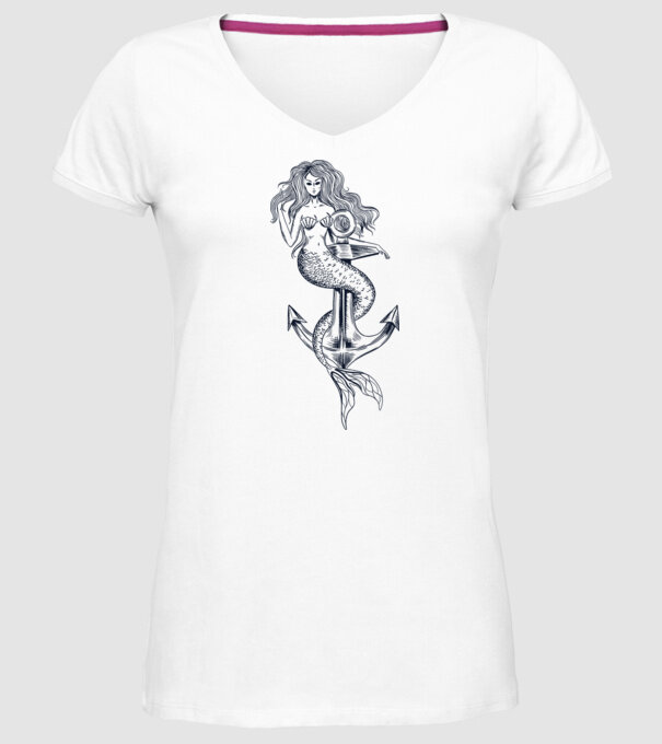 Ancoră sirenă model alb pe tricou