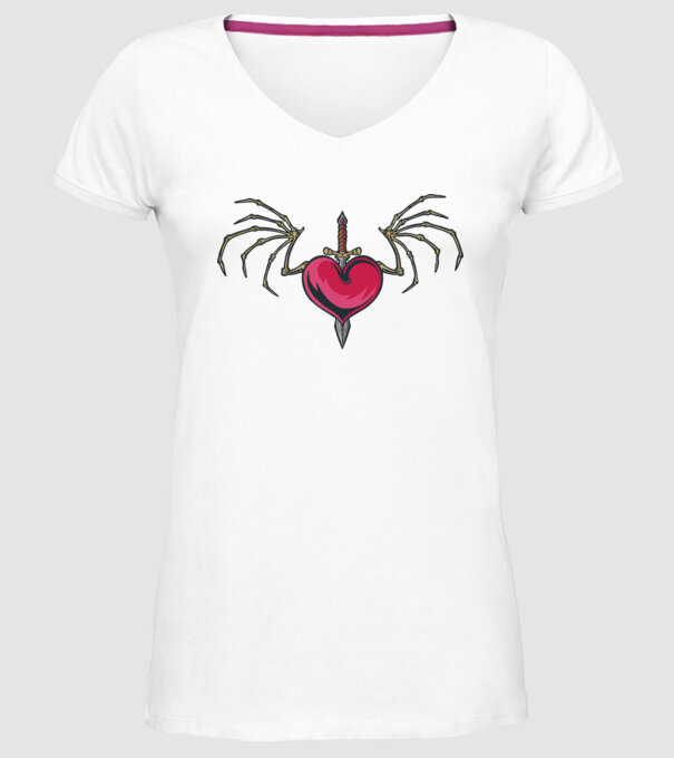 Inimă cu sabie model alb pe tricou