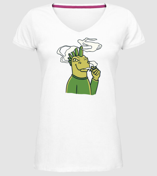 Dinozaur fumător model alb pe tricou