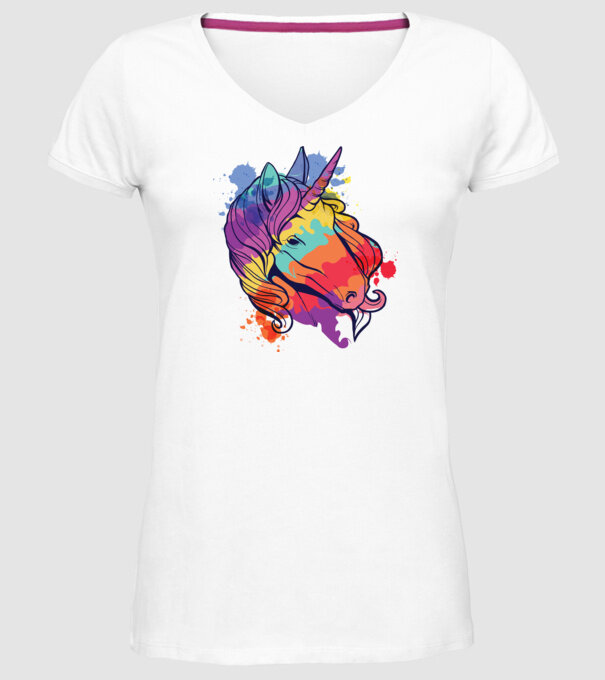 Curcubeu colorat Unicorn tricou model alb pe tricou