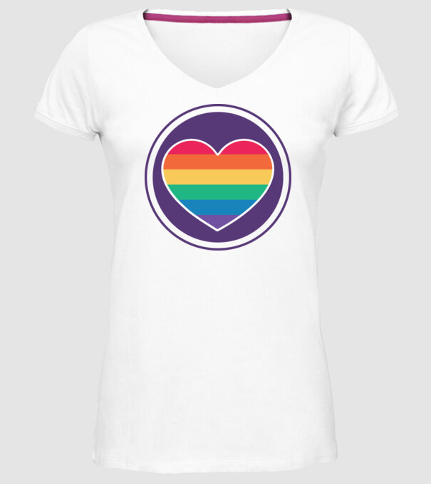 Inimă curcubeu model alb pe tricou