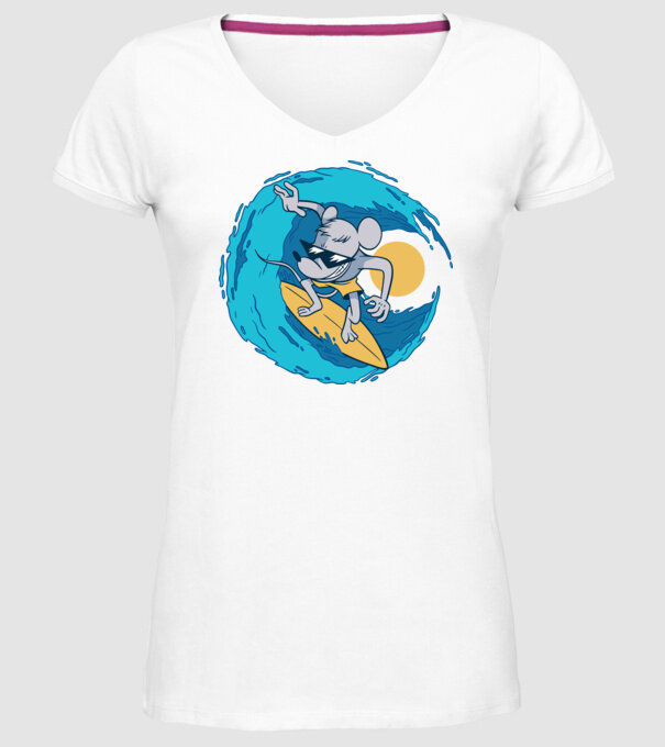 Șoarece Surfer model alb pe tricou