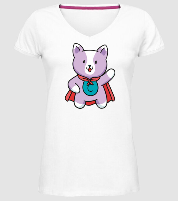 Pisică Supererou model alb pe tricou