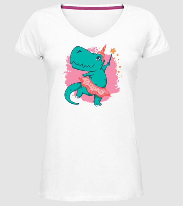 T-rex Balerină model alb pe tricou