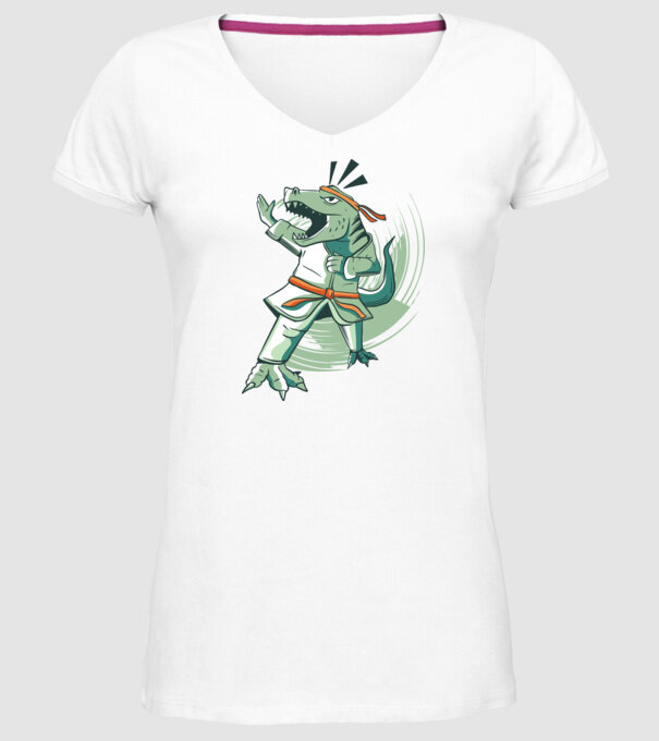 T-rex Karate model alb pe tricou