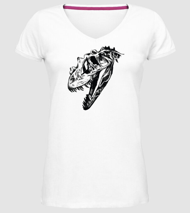 Craniu T-rex model alb pe tricou