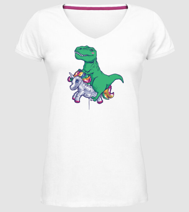 T-rex pe Unicorn balon model alb pe tricou