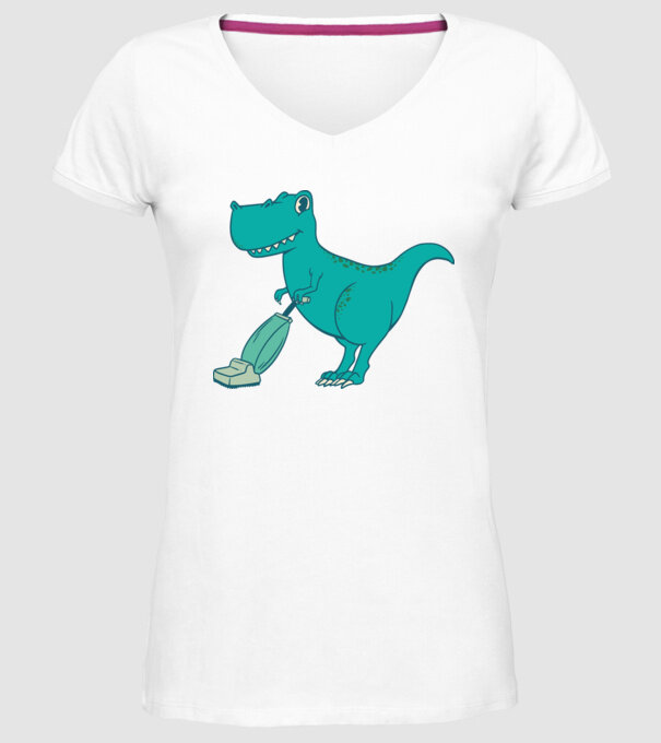 T-rex făcând curățenie model alb pe tricou