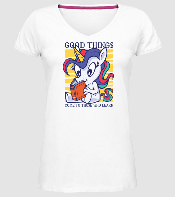 Student unicorn model alb pe tricou