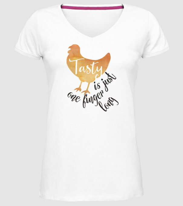 Tasty is just one finger long model alb pe tricou
