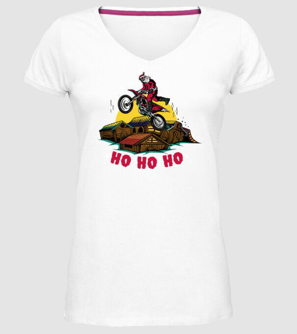 Moș Crăciun pe motocicletă Cross model alb pe tricou