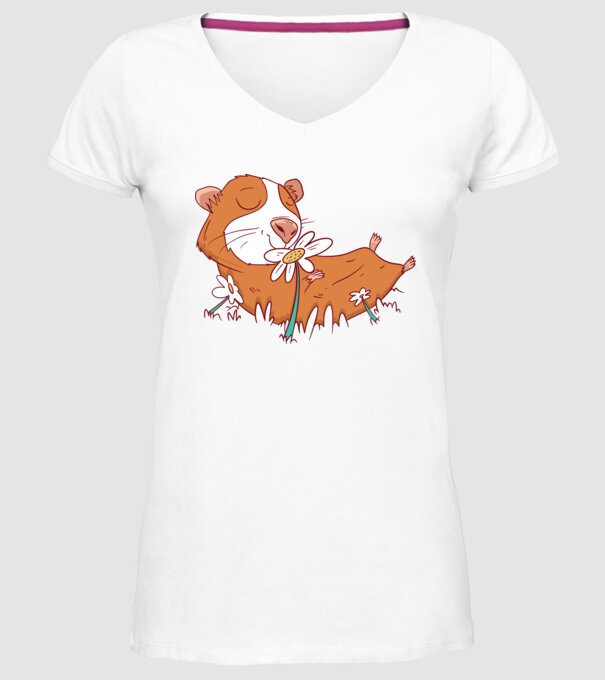 Porcușor de Guineea pe câmp model alb pe tricou