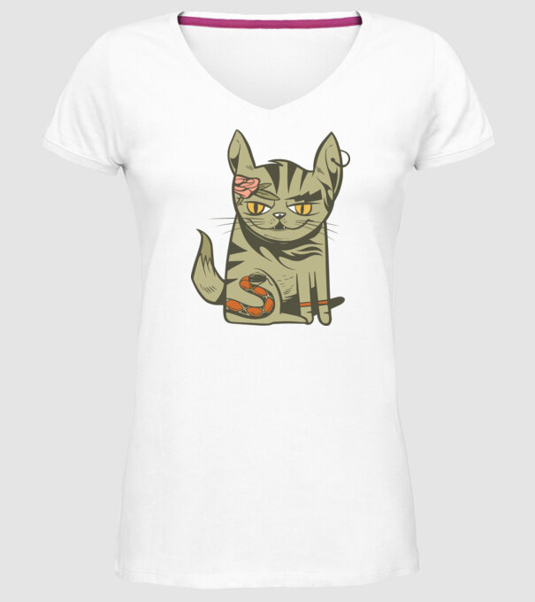 Pisoi tatuat model alb pe tricou