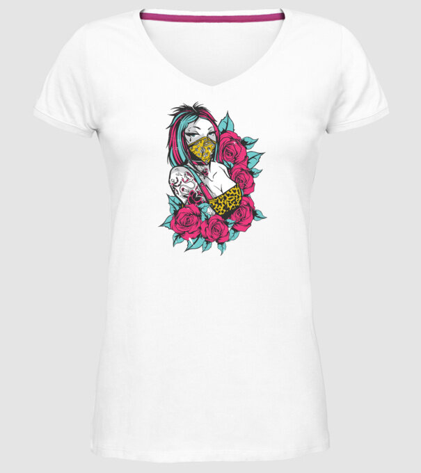 Fată tatuată model alb pe tricou