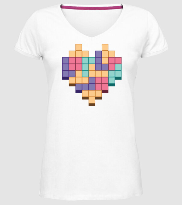 Inimă Tetris model alb pe tricou