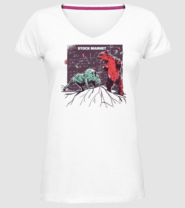 Bursa de Valori Taur vs Urs model alb pe tricou