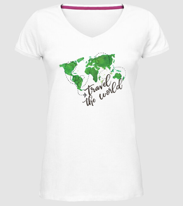 Travel the world model alb pe tricou