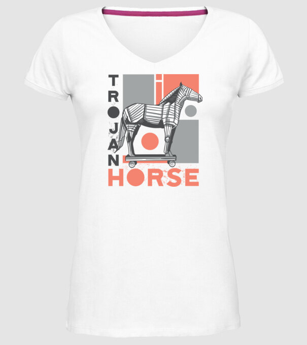 Cal troian model alb pe tricou