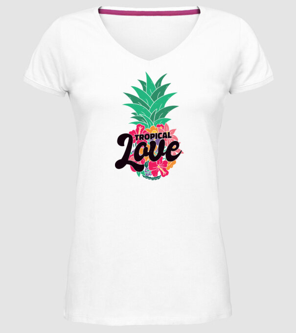 Ananas Tropical Love model alb pe tricou