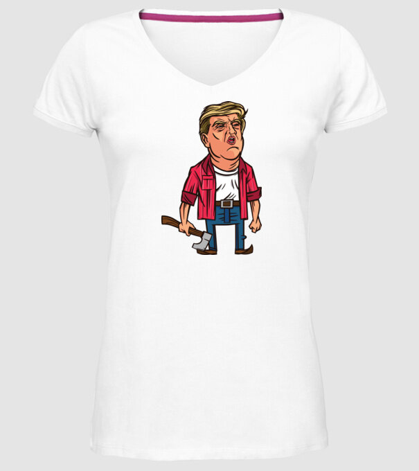 Trump tăietor de lemne model alb pe tricou