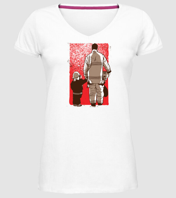 Tricou Pompier tată și fiu model alb pe tricou