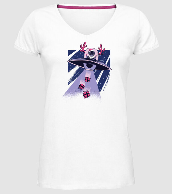 OZN duce cadouri - tricou de Crăciun amuzant model alb pe tricou