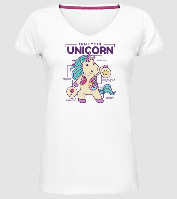 Unicorn Anatomie model alb pe tricou