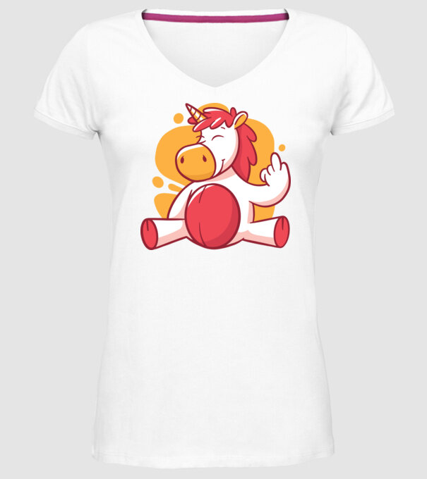 Unicorn arată degetul model alb pe tricou