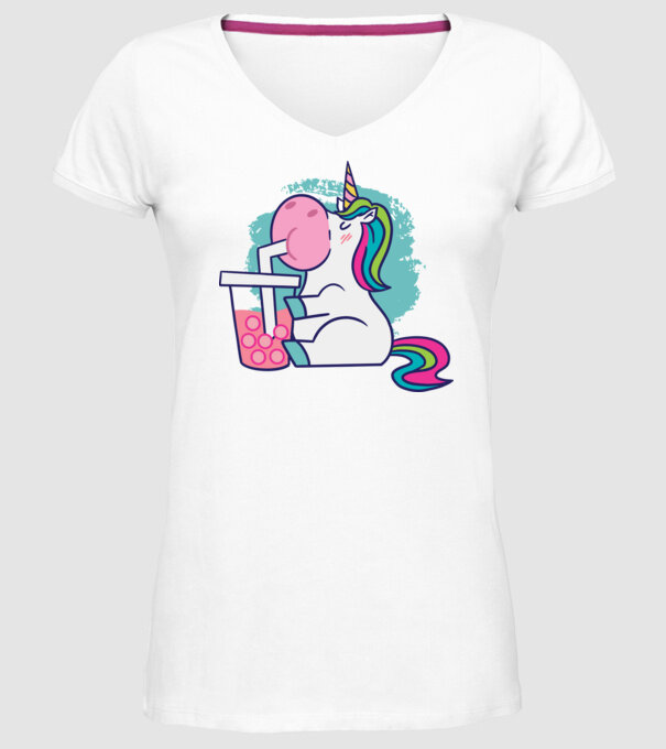 Unicorn Bubble Tea model alb pe tricou
