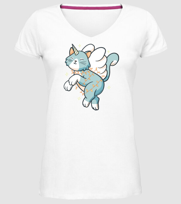 Pisică Unicorn model alb pe tricou