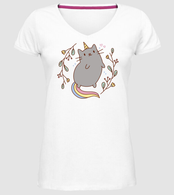 Pisică Unicorn model alb pe tricou