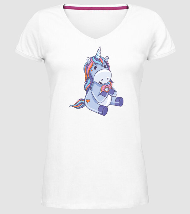 Unicorn cu gogoașă model alb pe tricou