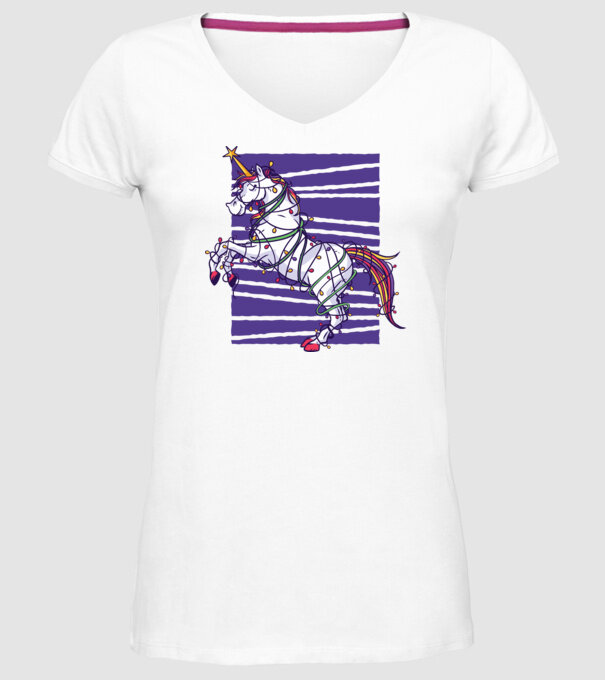Unicorn pom de Crăciun model alb pe tricou