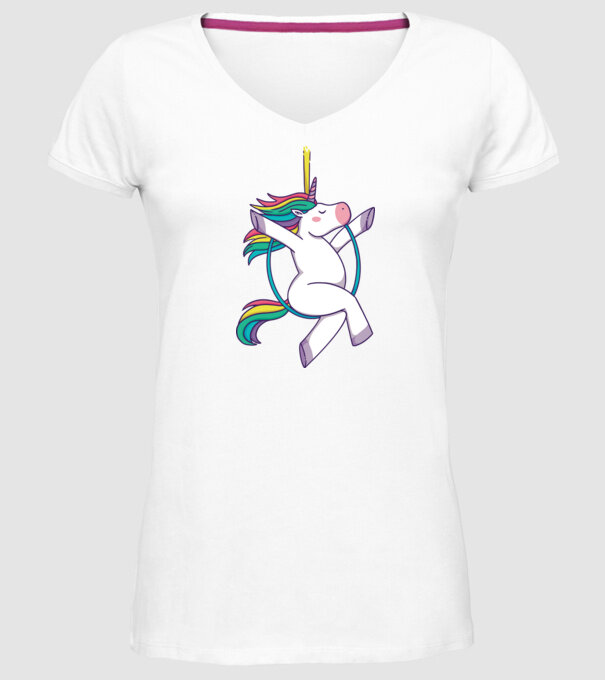Unicorn pe cerc model alb pe tricou