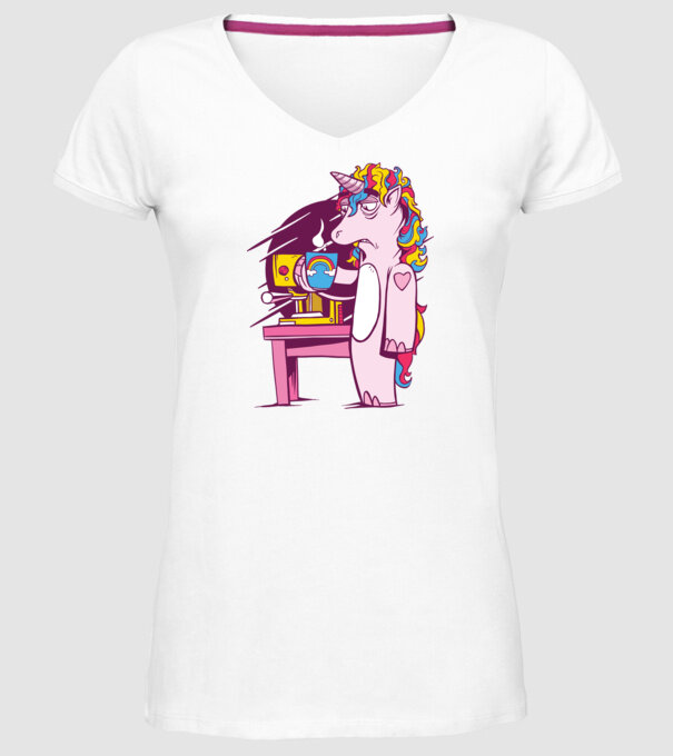 Unicorn Cafea model alb pe tricou
