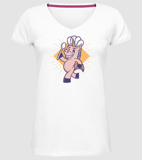 Unicorn Bucătar model alb pe tricou