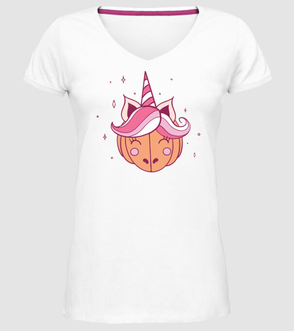 Unicorn Dovleac model alb pe tricou