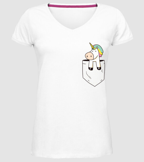 Unicorn Buzunar model alb pe tricou