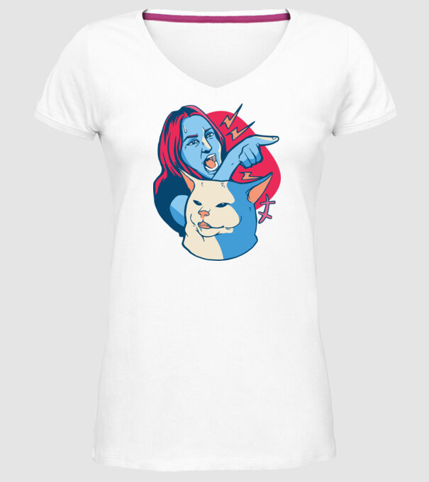 Meme pisică urlătoare model alb pe tricou