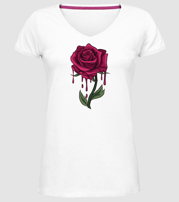 Trandafir sângerând model alb pe tricou