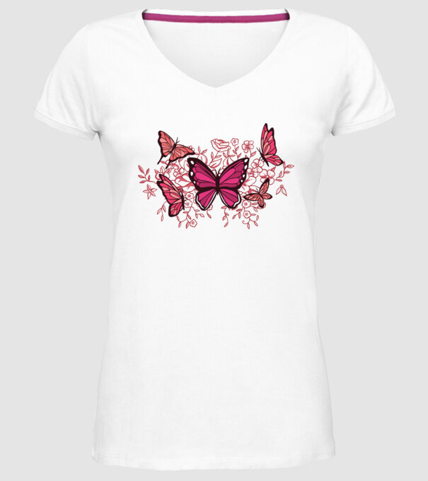 Fluturi cu flori model alb pe tricou