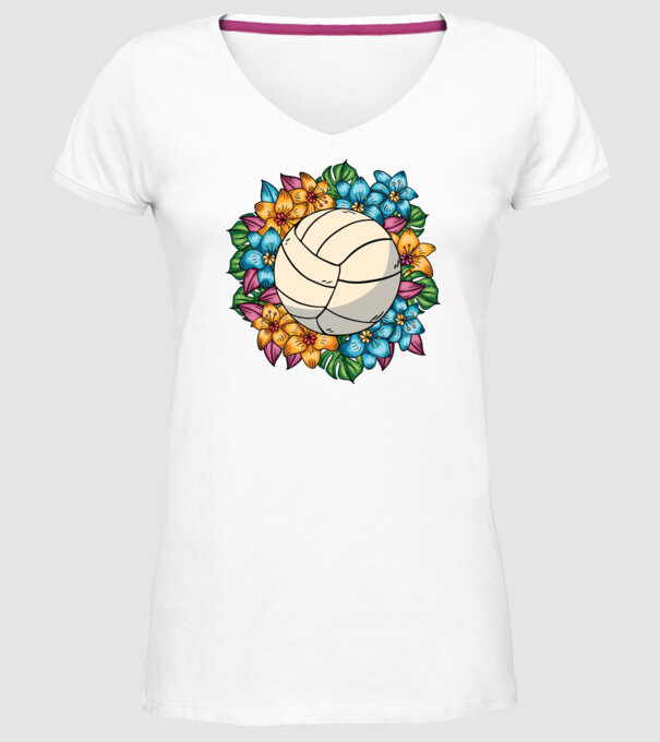 Minge de volei cu flori model alb pe tricou