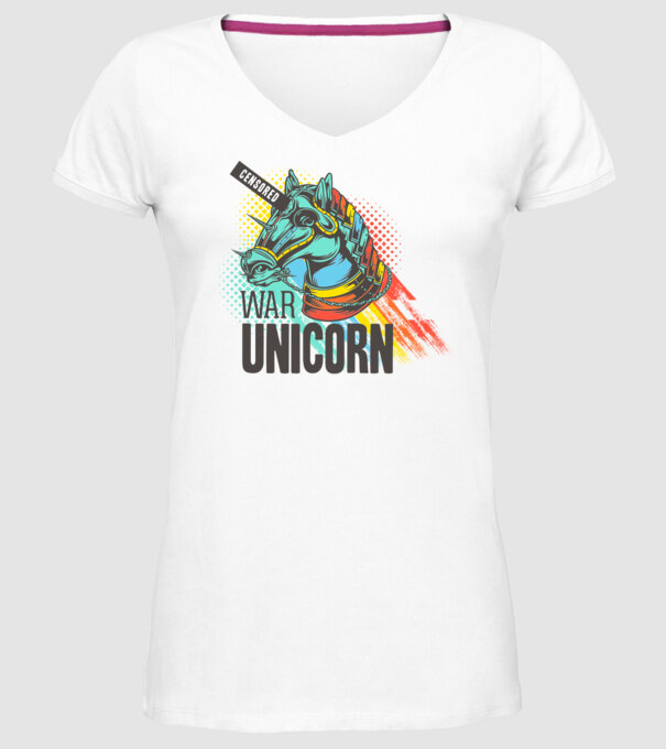 War Unicorn model alb pe tricou