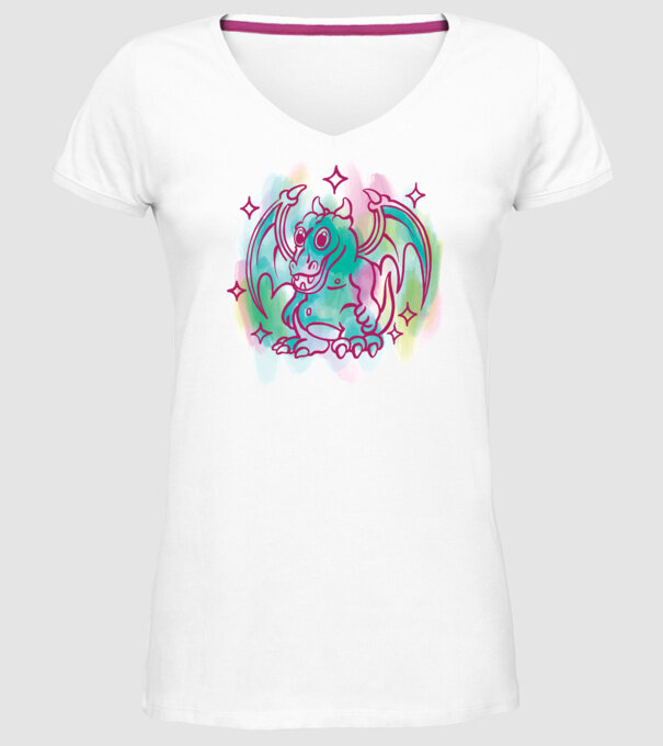 Acuarelă Dragon model alb pe tricou