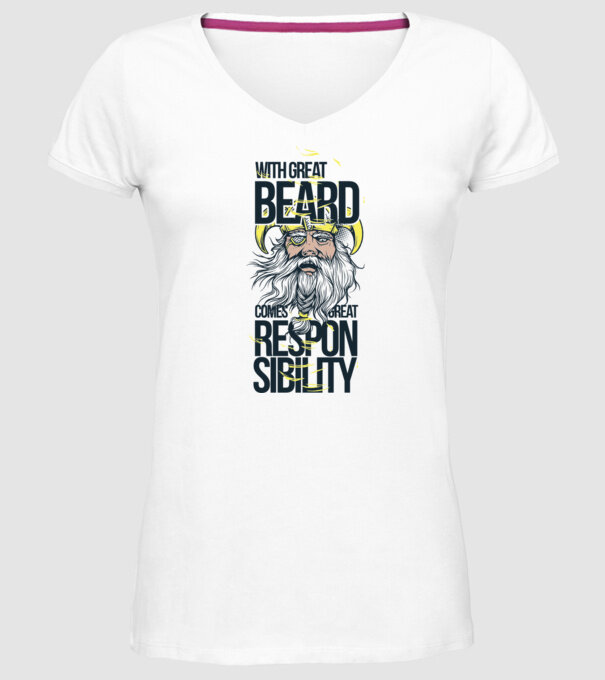 With great beard comes great responsibility model alb pe tricou