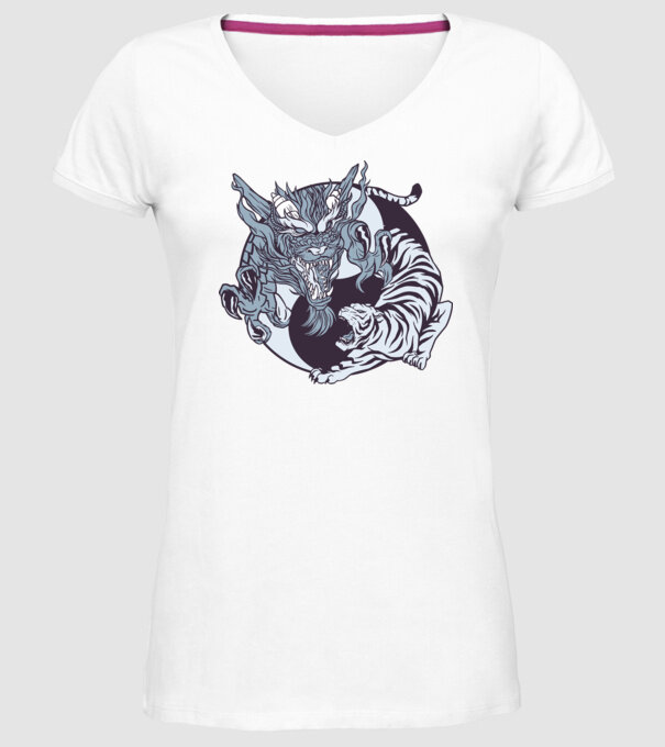 Yin Yang cu animale model alb pe tricou