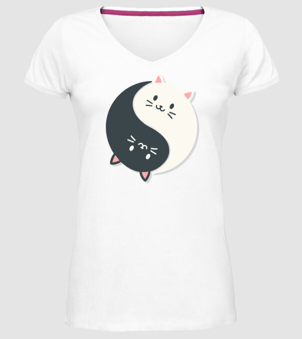 Pisicuțe Yin Yang model alb pe tricou