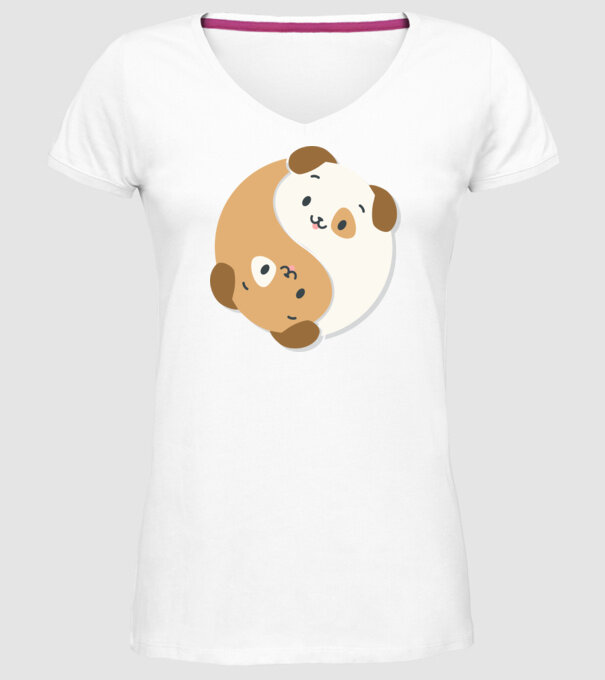 Câini Yin Yang model alb pe tricou